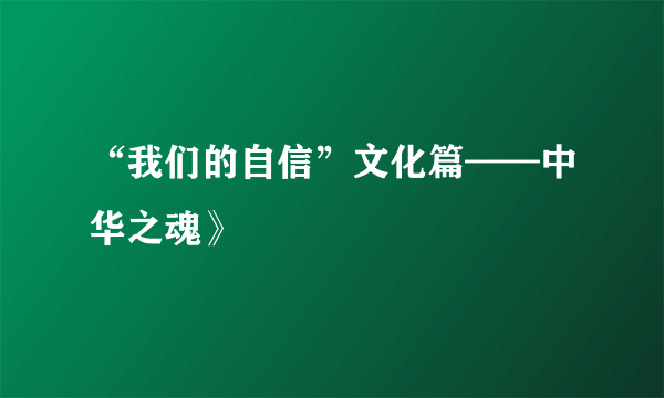 “我们的自信”文化篇——中华之魂》