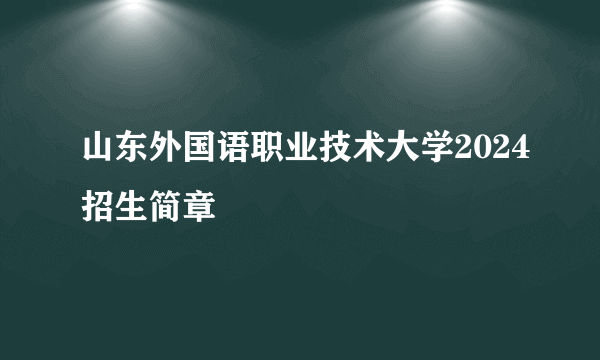 山东外国语职业技术大学2024招生简章