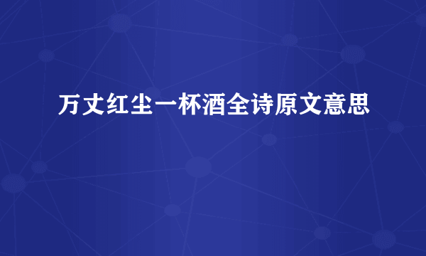 万丈红尘一杯酒全诗原文意思