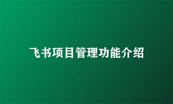 飞书项目管理功能介绍