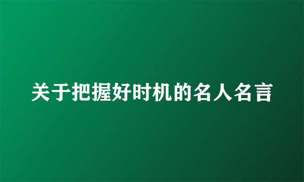 关于把握好时机的名人名言