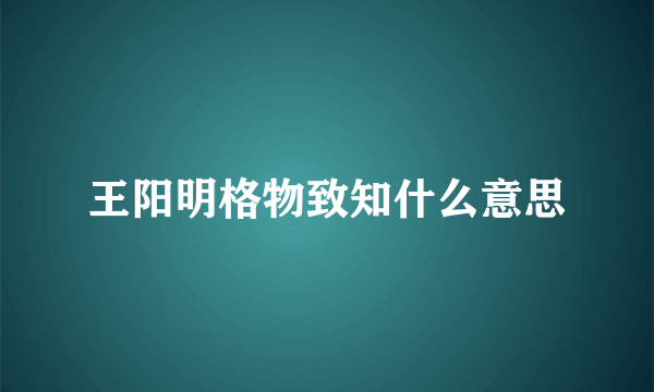 王阳明格物致知什么意思