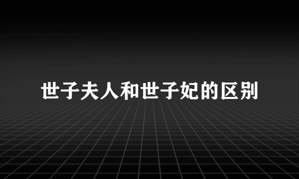 世子夫人和世子妃的区别