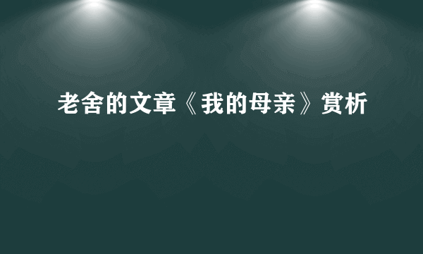 老舍的文章《我的母亲》赏析