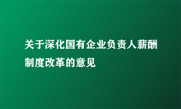 关于深化国有企业负责人薪酬制度改革的意见