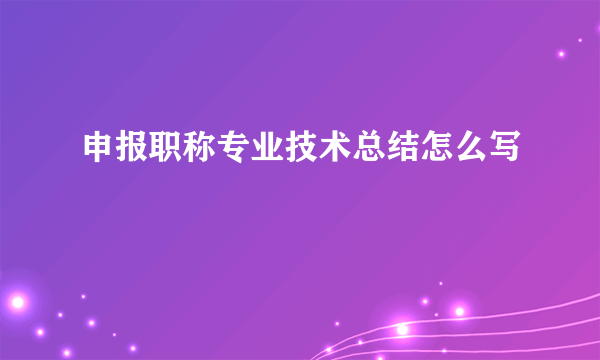 申报职称专业技术总结怎么写