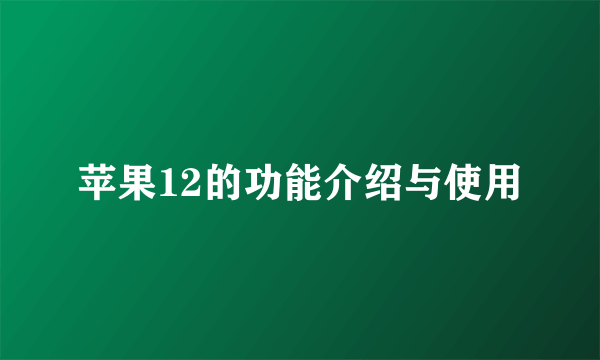 苹果12的功能介绍与使用