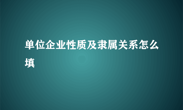 单位企业性质及隶属关系怎么填