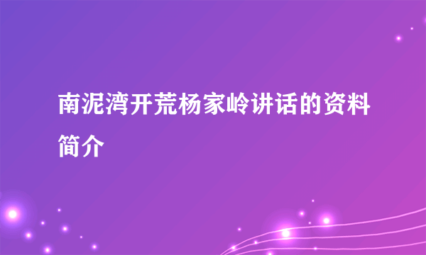 南泥湾开荒杨家岭讲话的资料简介