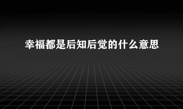 幸福都是后知后觉的什么意思