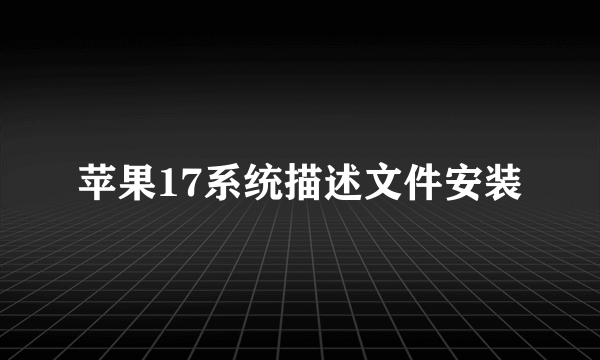 苹果17系统描述文件安装