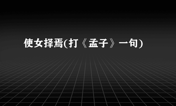使女择焉(打《孟子》一句)