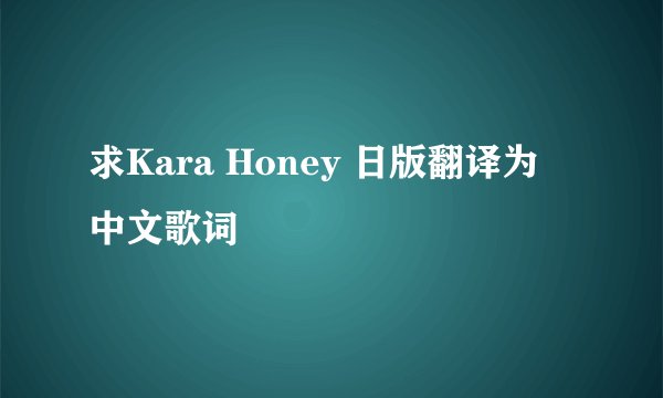 求Kara Honey 日版翻译为 中文歌词