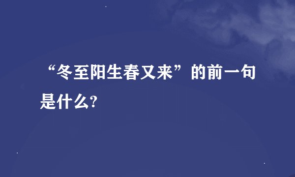 “冬至阳生春又来”的前一句是什么?