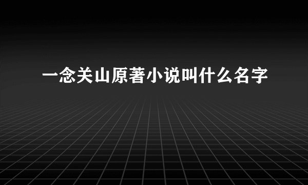 一念关山原著小说叫什么名字