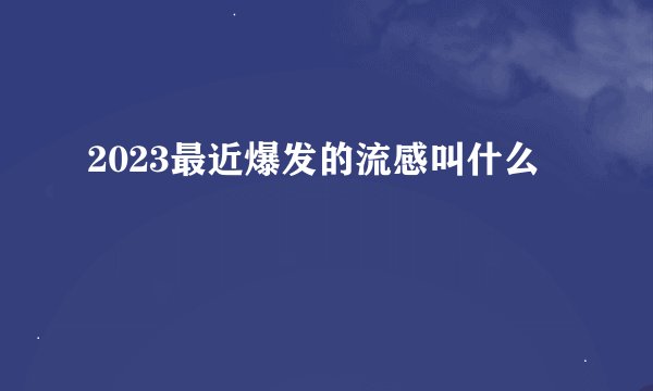 2023最近爆发的流感叫什么