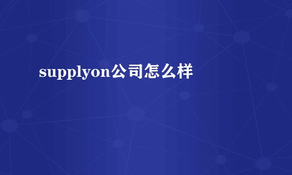 supplyon公司怎么样