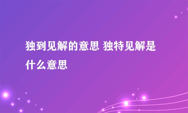 独到见解的意思 独特见解是什么意思