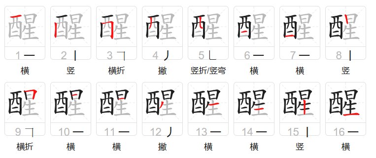 醒组词拼音部首？
