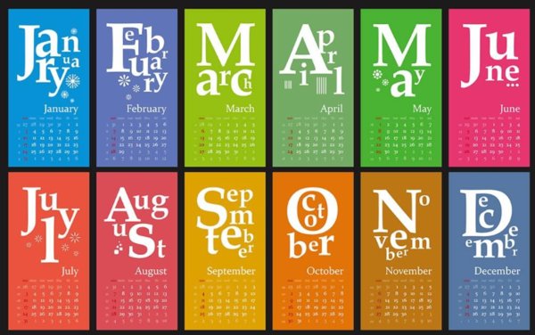 1～12月的英语名称？