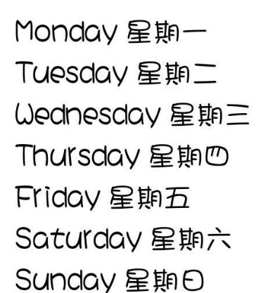 星期一用英语怎么说？