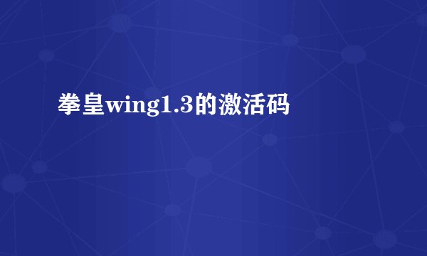 拳皇wing1.3的激活码