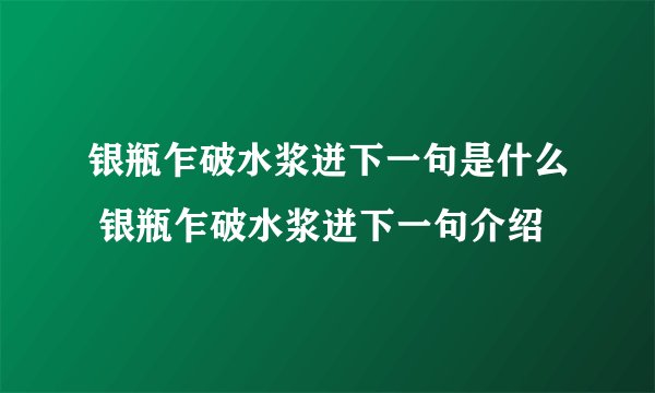 银瓶乍破水浆迸下一句是什么 银瓶乍破水浆迸下一句介绍