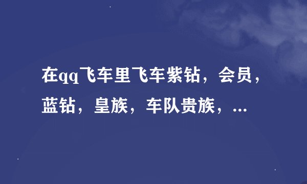 在qq飞车里飞车紫钻，会员，蓝钻，皇族，车队贵族，情侣贵族都充一个月要多少q币