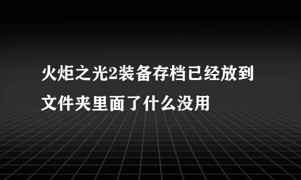 火炬之光2装备存档已经放到文件夹里面了什么没用