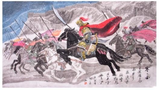 月黑雁飞高，单于夜遁逃。欲将轻骑逐，大雪满弓刀的意思。