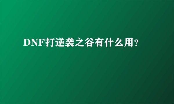 DNF打逆袭之谷有什么用？