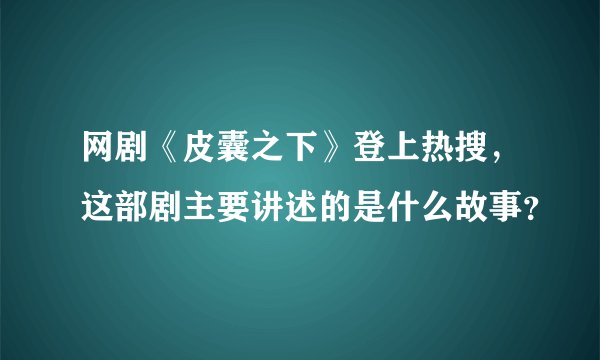 网剧《皮囊之下》登上热搜，这部剧主要讲述的是什么故事？
