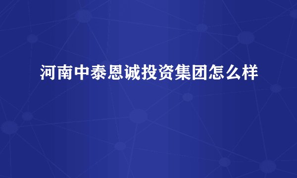 河南中泰恩诚投资集团怎么样