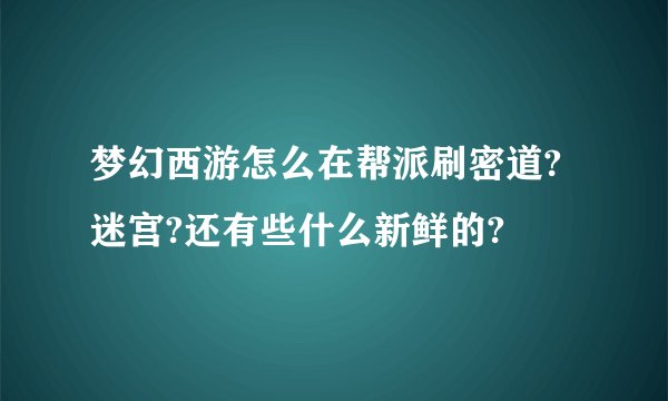 梦幻西游怎么在帮派刷密道?迷宫?还有些什么新鲜的?