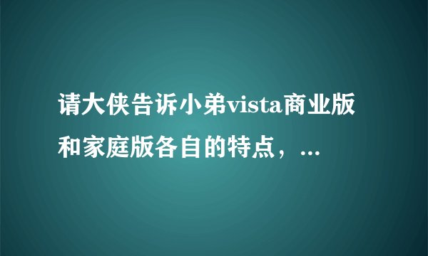 请大侠告诉小弟vista商业版和家庭版各自的特点，重点介绍premium和business最好每个版本都涉及，谢谢