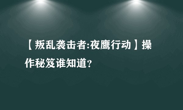 【叛乱袭击者:夜鹰行动】操作秘笈谁知道？