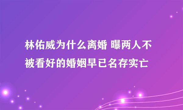 林佑威为什么离婚 曝两人不被看好的婚姻早已名存实亡