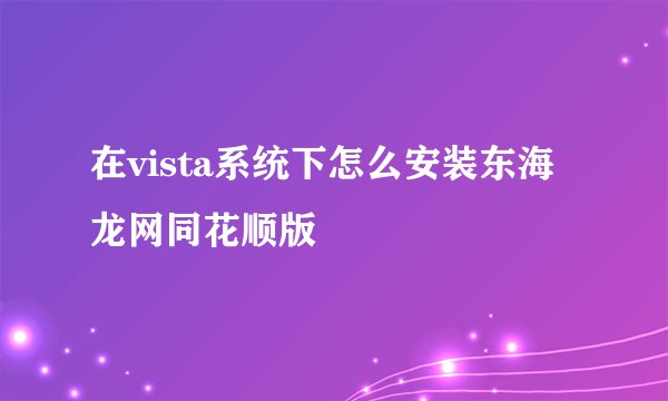 在vista系统下怎么安装东海龙网同花顺版