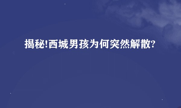 揭秘!西城男孩为何突然解散?
