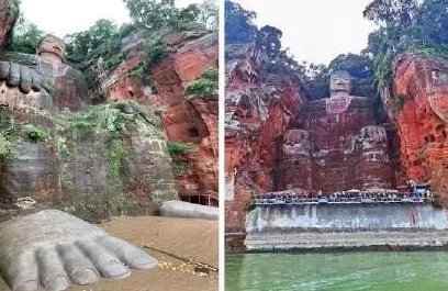 网友晒乐山大佛照片对比照，时隔2年，水位相差10米多！为何差距如此大？