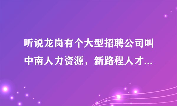 听说龙岗有个大型招聘公司叫中南人力资源，新路程人才市场是他的一个分支机构，打算明天去看看