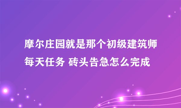 摩尔庄园就是那个初级建筑师每天任务 砖头告急怎么完成