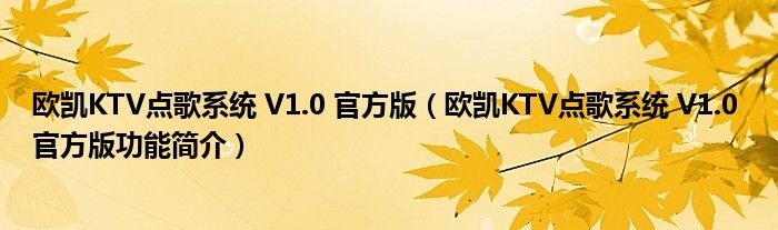 欧凯KTV点歌系统V10官方版欧凯KTV点歌系统V10官方版功能简介