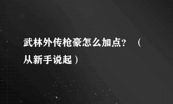 武林外传枪豪怎么加点？ （从新手说起）