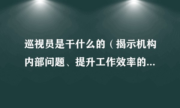 巡视员是干什么的（揭示机构内部问题、提升工作效率的重要角色）