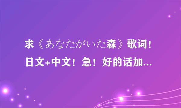 求《あなたがいた森》歌词！日文+中文！急！好的话加分！谢谢！