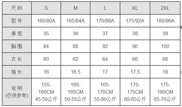 T恤尺码对照表？