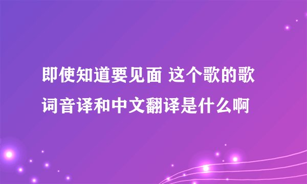 即使知道要见面 这个歌的歌词音译和中文翻译是什么啊