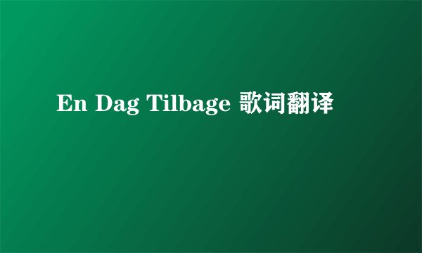En Dag Tilbage 歌词翻译