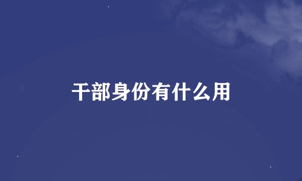 干部身份有什么用